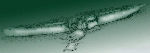 German U-boat wreck sketch.